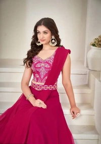 Neha Collection Stylish Pink Georgette Embroidery Lehenga Choli Set For Women - Pink, Free Size
