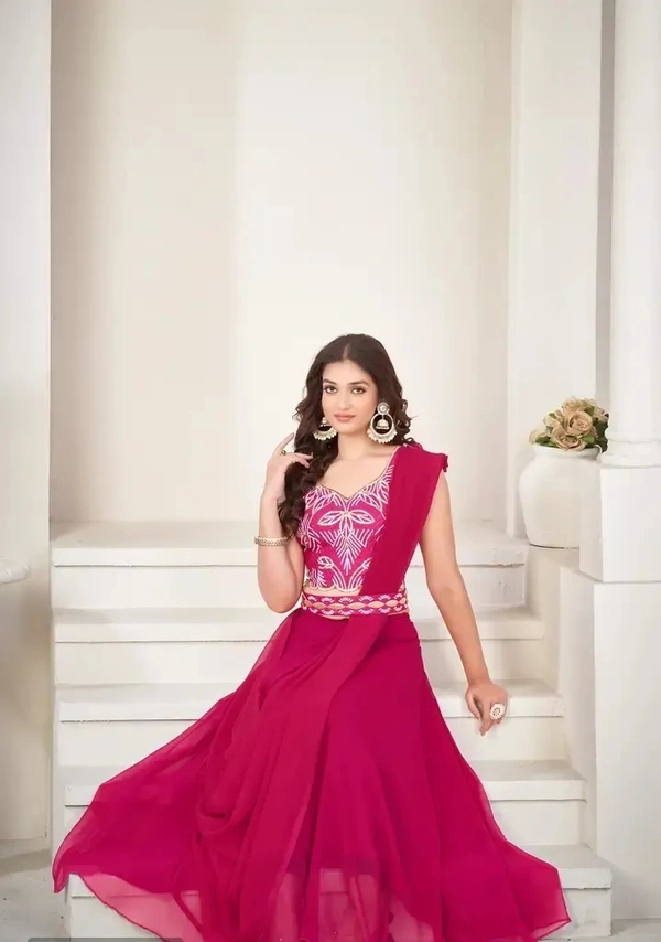 Neha Collection Stylish Pink Georgette Embroidery Lehenga Choli Set For Women - Pink, Free Size