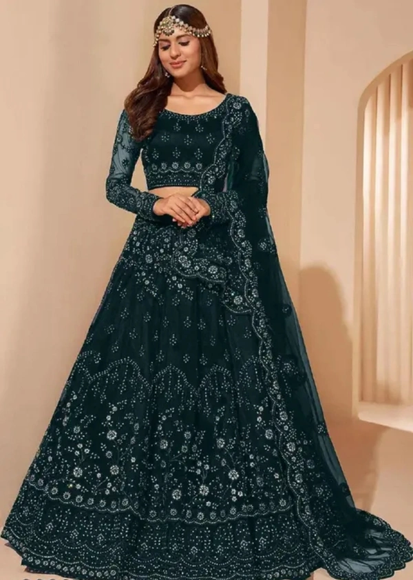 Neha Collection Trendy Fancy Tollywood Net Lehenga Choli Set - Green, Free Size
