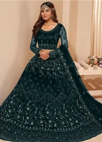 Neha Collection Trendy Fancy Tollywood Net Lehenga Choli Set - Green, Free Size