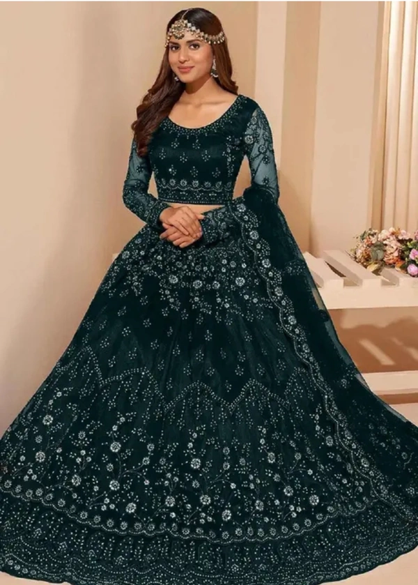 Neha Collection Trendy Fancy Tollywood Net Lehenga Choli Set - Green, Free Size