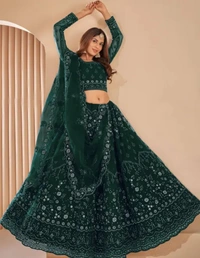 Neha Collection Trendy Fancy Tollywood Net Lehenga Choli Set - Green, Free Size