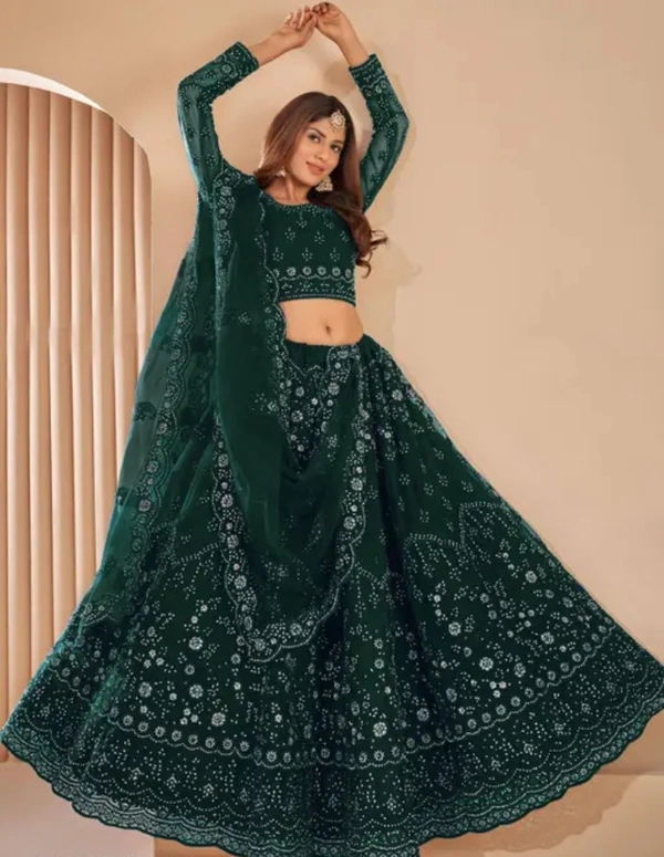 Neha Collection Trendy Fancy Tollywood Net Lehenga Choli Set - Green, Free Size