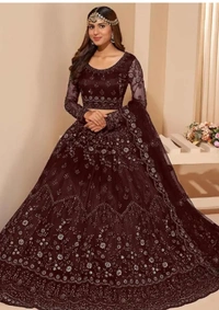 Neha Collection Trendy Fancy Tollywood Net Lehenga Choli Set - Maroon, Free Size