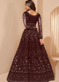 Neha Collection Trendy Fancy Tollywood Net Lehenga Choli Set - Maroon, Free Size