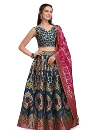 Neha Collection Women Banarasi Lehenga, Traditional Weaves Lehenga Choli Sets - Green, Free Size