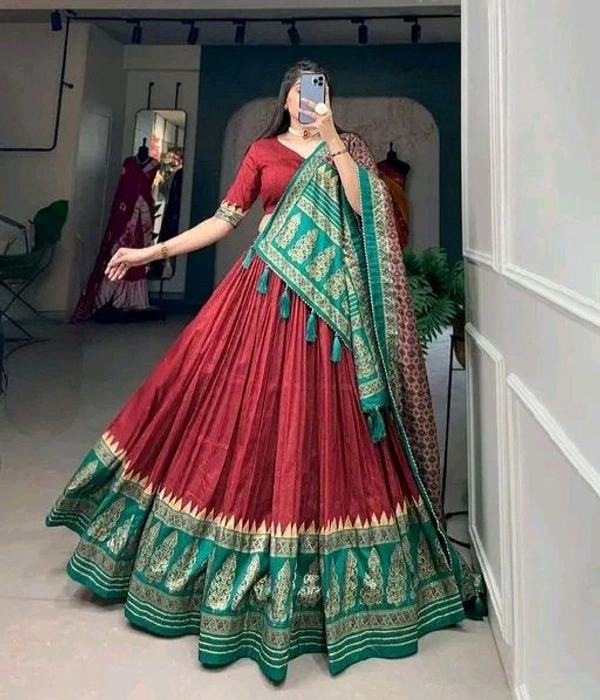 Tussar Silk With Patola Print And Foil Work Lehenga Choli - Free Size, Maroon