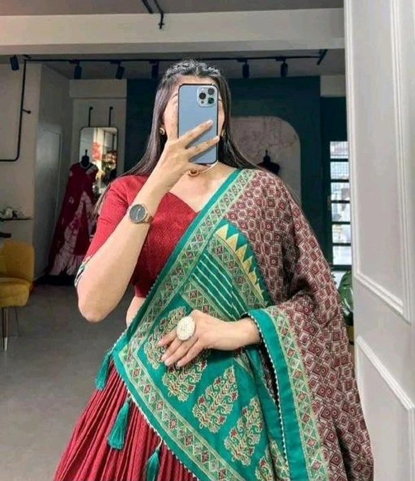 Tussar Silk With Patola Print And Foil Work Lehenga Choli - Free Size, Maroon
