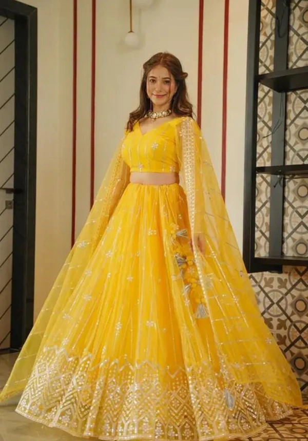 Neha Collection Women Ensemble Yellow Lehenga Choli - Yellow, Free Size