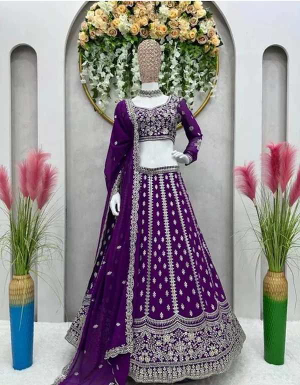 Neha Collection Women New Blue Lehenga Choli Set - Purple, Semi Stitched