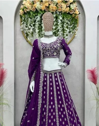 Neha Collection Women New Blue Lehenga Choli Set - Purple, Semi Stitched