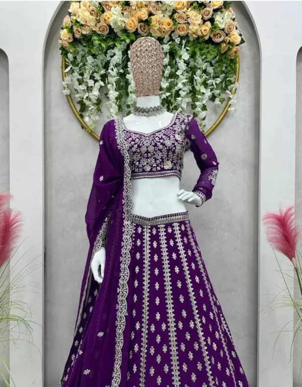 Neha Collection Women New Blue Lehenga Choli Set - Purple, Semi Stitched