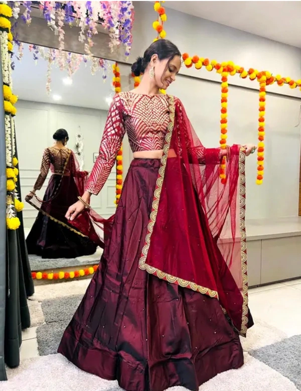 Neha Collection Women Fancy Designer Lehenga Choli - Maroon, Semi Stitched