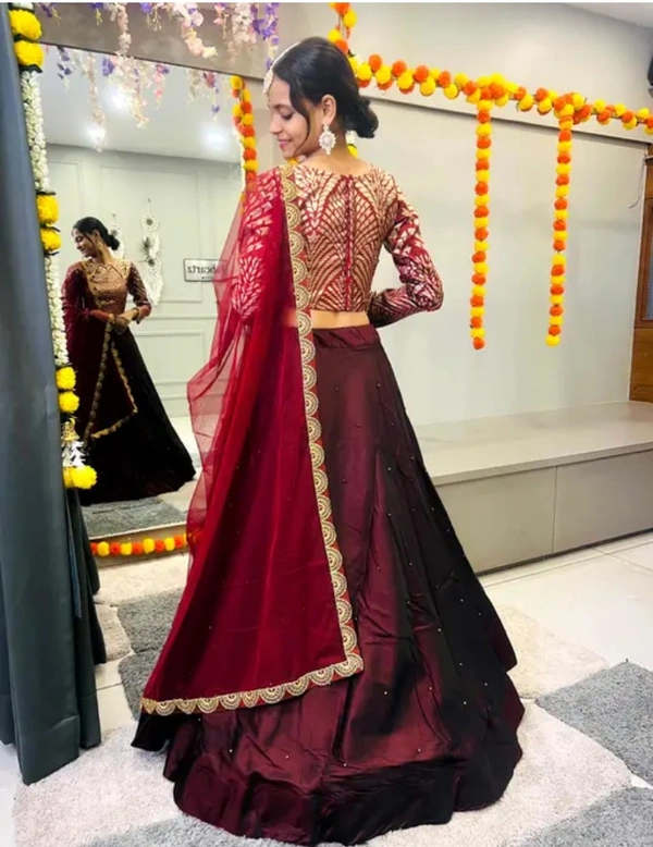 Neha Collection Women Fancy Designer Lehenga Choli - Maroon, Semi Stitched