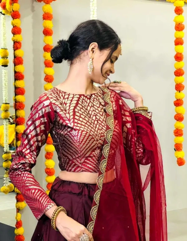 Neha Collection Women Fancy Designer Lehenga Choli - Maroon, Semi Stitched