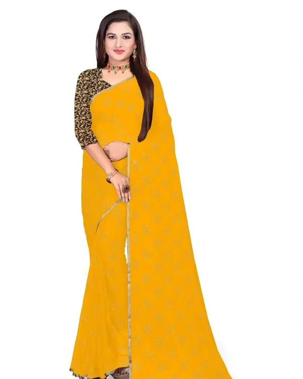 Neha Collection Chiffon Foil Print Sarees with Blouse Piece - Web Orange