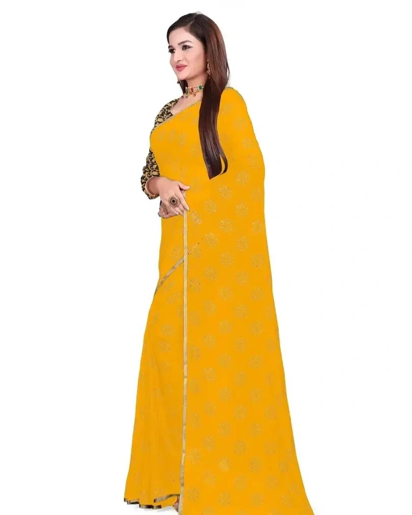 Neha Collection Chiffon Foil Print Sarees with Blouse Piece - Web Orange