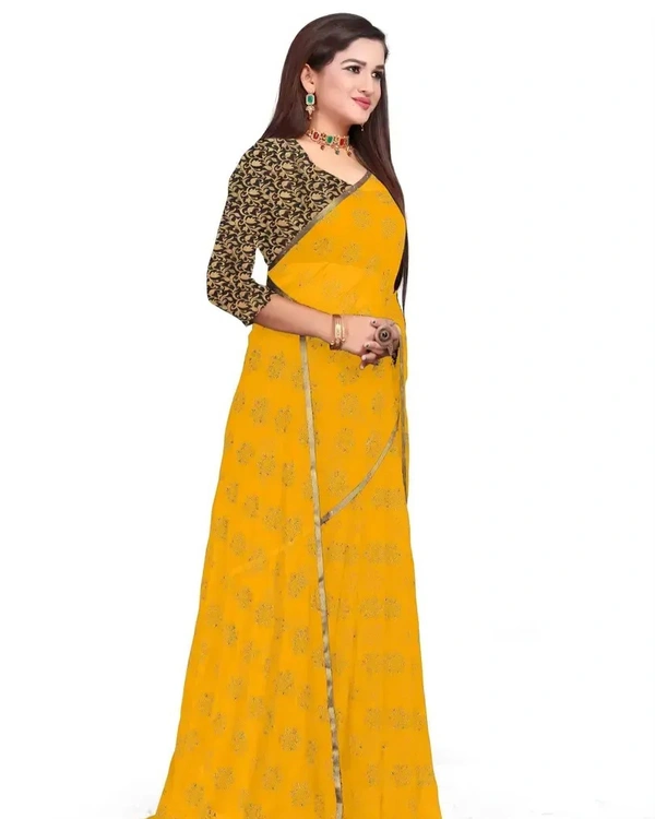 Neha Collection Chiffon Foil Print Sarees with Blouse Piece - Web Orange