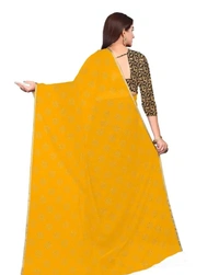 Neha Collection Chiffon Foil Print Sarees with Blouse Piece - Web Orange
