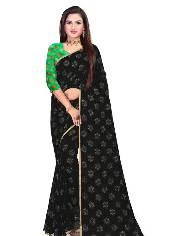 Neha Collection Chiffon Foil Print Sarees with Blouse Piece - Tom Thumb