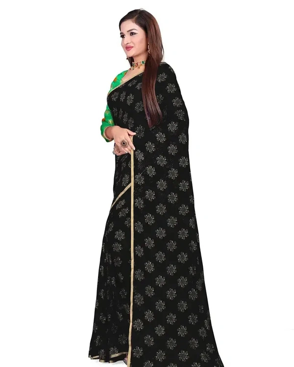 Neha Collection Chiffon Foil Print Sarees with Blouse Piece - Tom Thumb