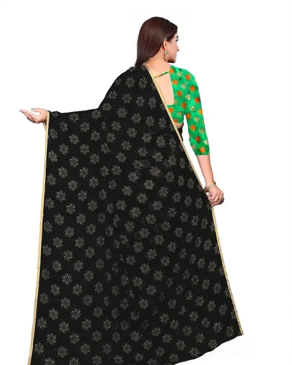 Neha Collection Chiffon Foil Print Sarees with Blouse Piece - Tom Thumb