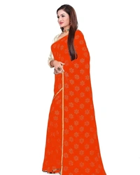 Neha Collection Chiffon Foil Print Sarees with Blouse Piece - Neon Carrot
