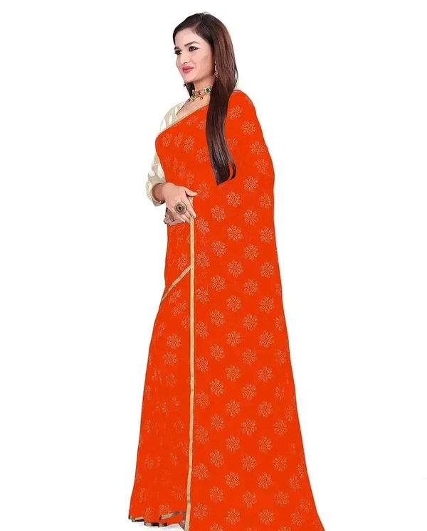 Neha Collection Chiffon Foil Print Sarees with Blouse Piece - Neon Carrot
