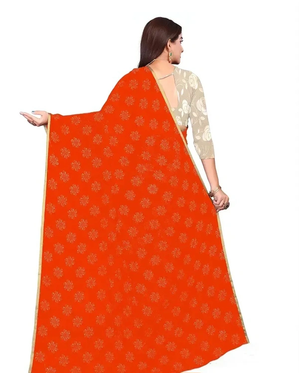 Neha Collection Chiffon Foil Print Sarees with Blouse Piece - Neon Carrot