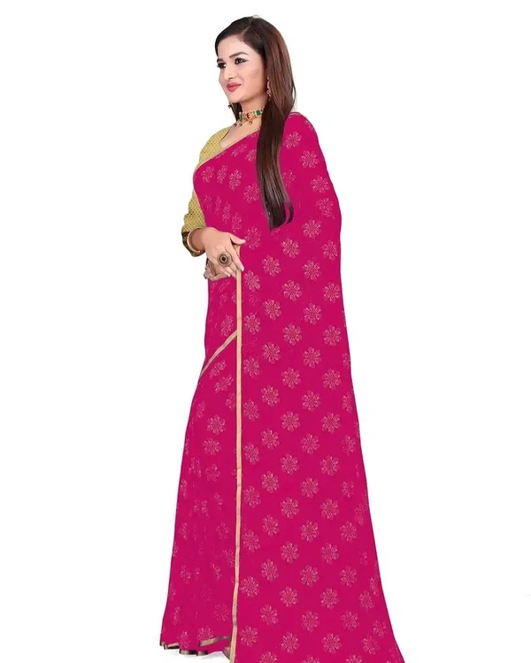 Neha Collection Chiffon Foil Print Sarees with Blouse Piece - Mandy