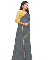 Neha Collection Chiffon Foil Print Sarees with Blouse Piece - Gray