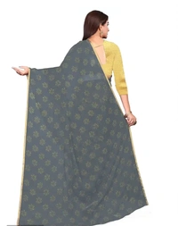 Neha Collection Chiffon Foil Print Sarees with Blouse Piece - Gray