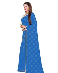 Neha Collection Chiffon Foil Print Sarees with Blouse Piece - Cornflower Blue