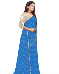 Neha Collection Chiffon Foil Print Sarees with Blouse Piece - Cornflower Blue