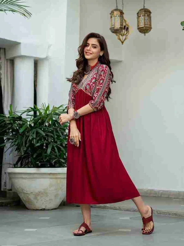 Neha Collection Ankle Length Designer Maroon Kurta - XXL, Maroon