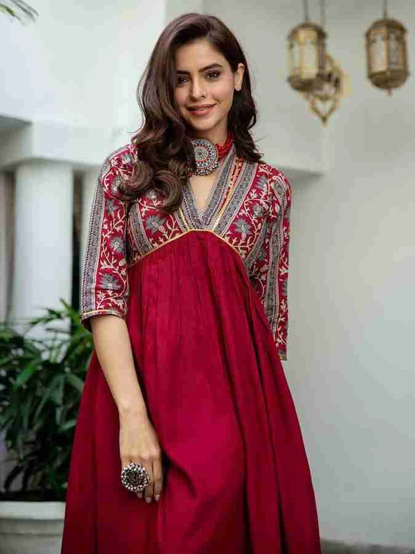 Neha Collection Ankle Length Designer Maroon Kurta - XXL, Maroon
