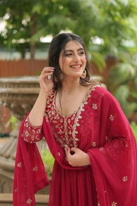 Prayosha Women's Faux Blooming Embroidered Gown with Dupatta - XL