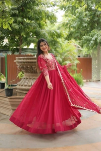 Prayosha Women's Faux Blooming Embroidered Gown with Dupatta - XL