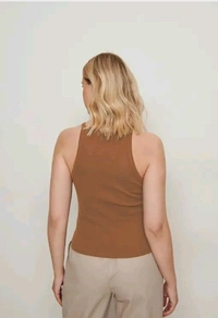 Neha Collection Women Ribbed Spaghetti Tank Top - Brown, M