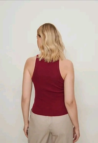 Neha Collection Women Ribbed Spaghetti Tank Top - Maroon, M