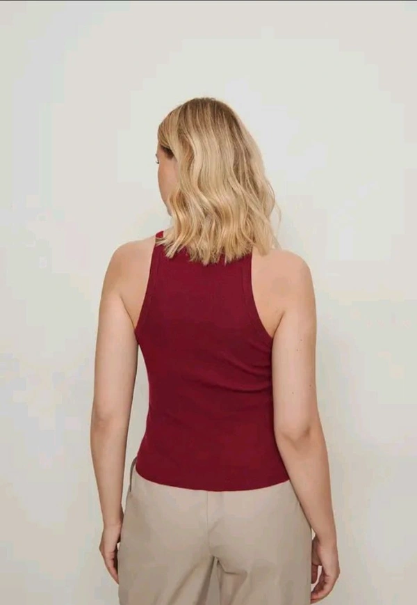 Neha Collection Women Ribbed Spaghetti Tank Top - Maroon, M