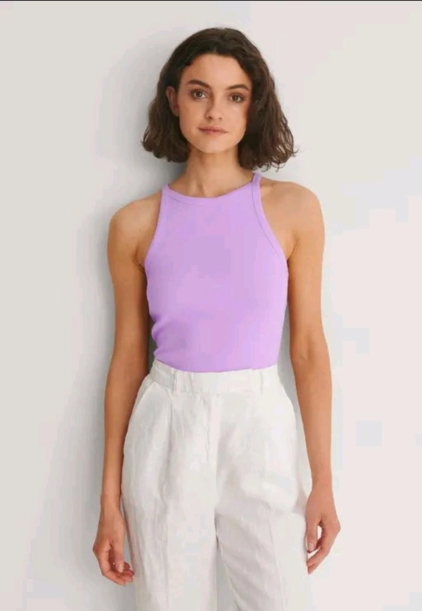 Neha Collection Women Ribbed Spaghetti Tank Top - Lavender Rose, M