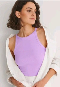 Neha Collection Women Ribbed Spaghetti Tank Top - Lavender Rose, M