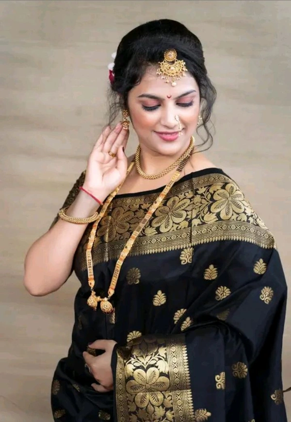 Kanjeevaram Women Kanjivaram Silk Saree With Blouse - Black