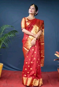 Kanjeevaram Women Kanjivaram Silk Saree With Blouse - Orange