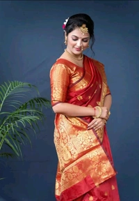 Kanjeevaram Women Kanjivaram Silk Saree With Blouse - Orange