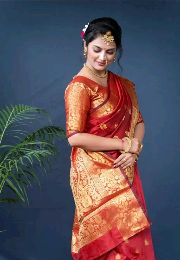 Kanjeevaram Women Kanjivaram Silk Saree With Blouse - Orange