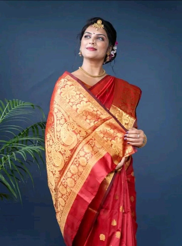 Kanjeevaram Women Kanjivaram Silk Saree With Blouse - Orange