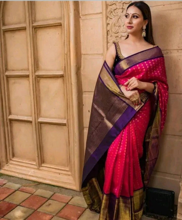 Kanjeevaram Women's Kanjivaram Soft Litchi Silk Saree With Blouse Piece - Pink