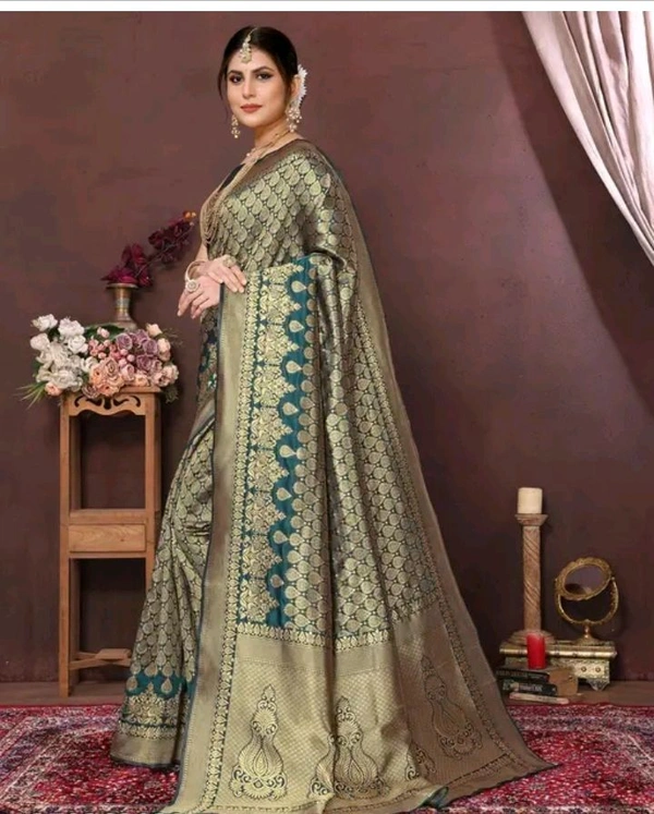 Kanjeevaram Trendy Kanjivaram Art Silk Saree With Blouse - Green Pea